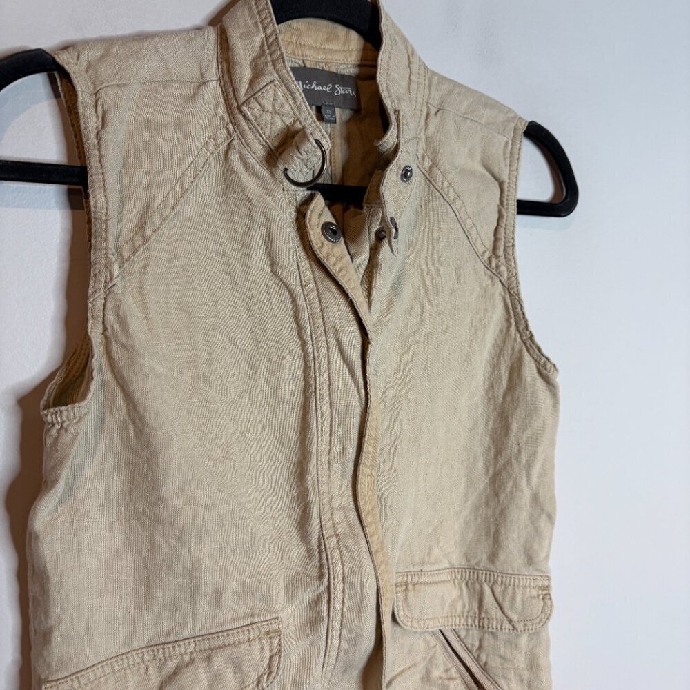 Michael Stars khaki linen cargo vest - Picture 2 of 5